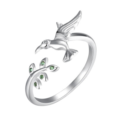 

Fashion Silver Bird And Spring Tree Leaves Open Size Finger Rings