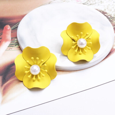 

EK706 New Korean Style Spray Paint Big Flower Stud Earrings For Women Fashion Summer Accessories Elegant Sweet Jewelry Brincos