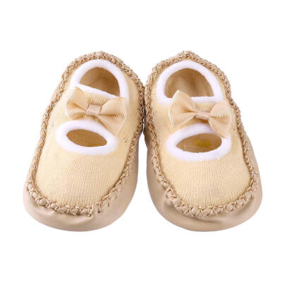

Baby Bowknot Indoor Home Floor Leather Sole Anti-Slip Infant Shoes Socks