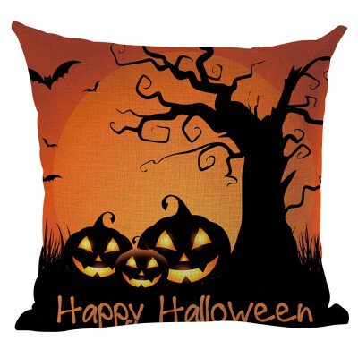 

Happy Halloween Flax Square Pillow Case Witch Pumpkin Pattern Decorative Throw Pillow Cover for Home Bar Halloween Home Supplies