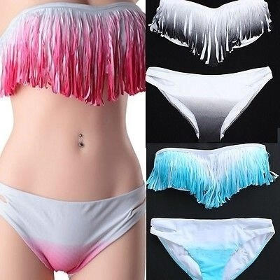 

Sexy Tassel Bandeau Fringe BIKINI Top&ampBottom Beach Suit Swimwear Halterneck