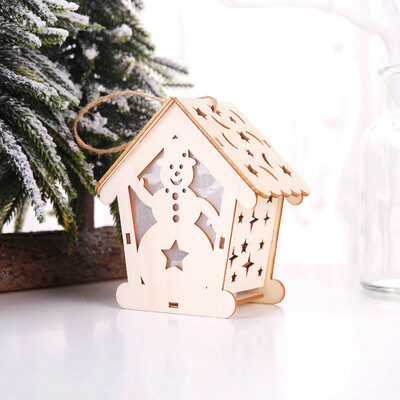 

Gobestart Christmas Decoration Luminous Wooden House Christmas Tree Ornaments DIY Gift