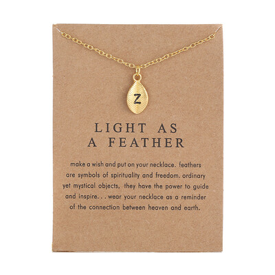 

New Arrived Leaves Light As A Feather Personality 26 English Letters Alphabet Necklace Alloy Pendant