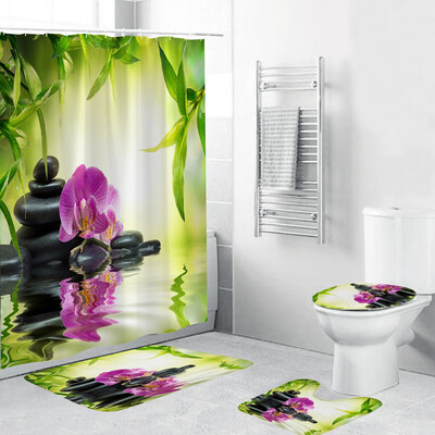 

〖Follure〗4PCS Non Slip Toilet Polyester Cover Mat Set Bathroom Shower Curtain