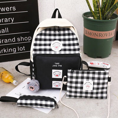 

Mori plaid small fresh canvas double shoulder bag Korean version ins schoolbag female Harajuku high school students double shoulde