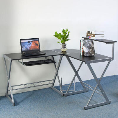 

L-Shaped Computer Desk Workstation Corner Desk Home Office Laptop PC Table With Top Shelf