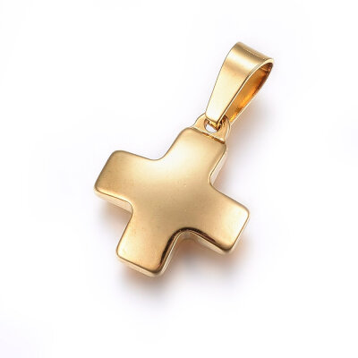 

304 Stainless Steel Pendants Large Hole Pendants Cross Golden 18x15x3mm Hole 8x4mm