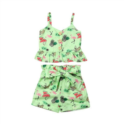 

Girls Floral Sling Ruffle Top & Short Pants Outfit Toddler Kids Baby Clothes