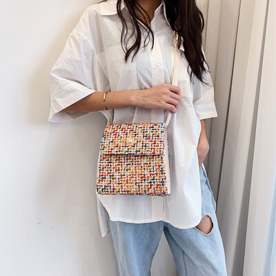 

Tailored Womens Bag Braided Bucket Bag Color Stitching Shoulder Bag Messenger Bag