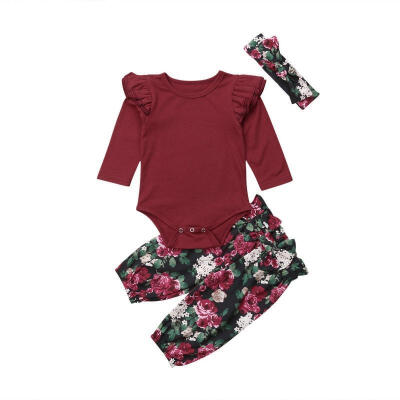 

Newborn Infant Baby Girls Long Sleeve Tops Romper Bodysuit Floral Pants Clothes