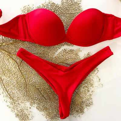 

Padded Bra Bikini Set Swimsuit Women Bandage Push-up Triangle Swimwear Bathing