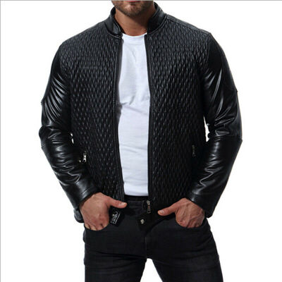 

Mens Leather Jacket Slim Fit Real Motorcycle Jacket Zipper Casual Coat -2XL