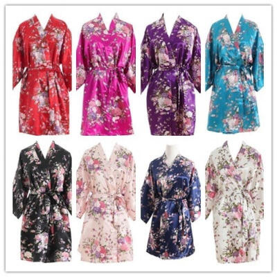 

Top Selling Women Long Sleeve Satin Silk Sakura Print Waistband night-robe Bridesmaid Robe Kimono Wedding Pajamas