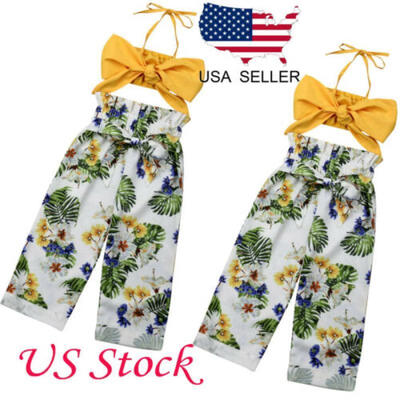 

US Toddler Baby Girl Clothes Sleeveless TopFlower Long Pants Casual Outfits Set