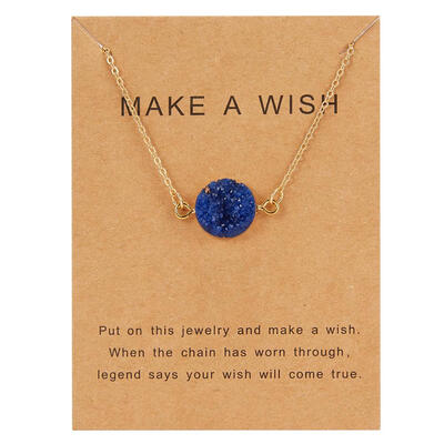 

Rinhoo 8 Colors Moon Shape Druzy Necklace Fashion Resin Faux Stone Necklace Gold Color Paper Wish Card Jewelry for Women Girls