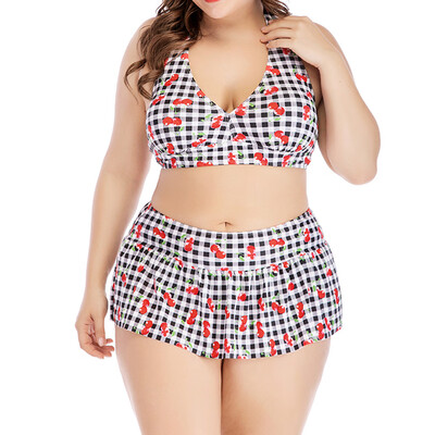 

Saidsome Women Plus Size High Waist Swimwear Plaid Print Swimsuit Push Up Padded Bikini