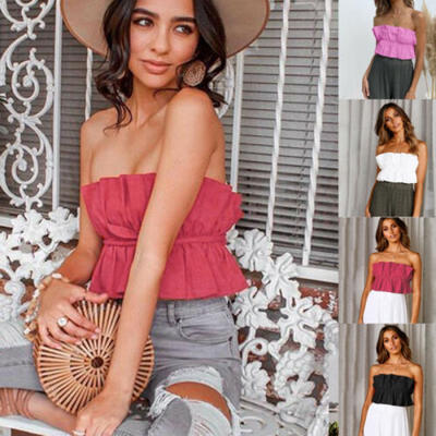 

Summer Women Casual Off Shoulder Tank Top Vest Blouse Sleeveless Crop Tops Shirt