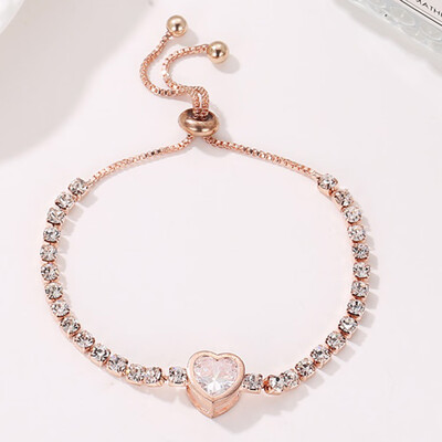

Fashion Simple Women Rose Gold Love Heart Zircon Bracelet Jewelry