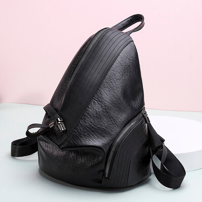 

Tailored Woman Backpack Personality Tweezers Soft Leather Lock Small Backpack