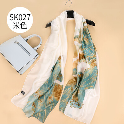 

Temperament lady wind scarf new simulation silk lotus lotus print spring&summer large sunscreen thin scarf shawl female