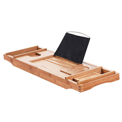 

Bamboo Bathtub Extendable Sides Caddy Tray with Soap Dish