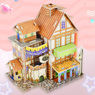 

Tailored 3D DIY Puzzle Castle Model Cartoon House Assembling Paper Toy Kid Early Learning