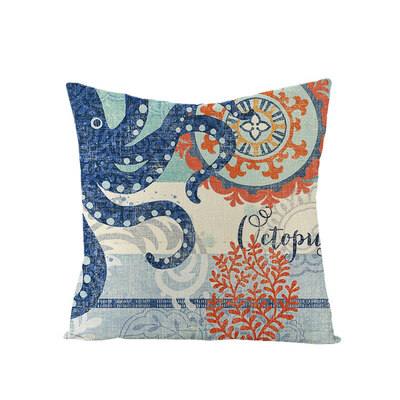 

Ocean Creature Octopus Sea Horse Sea Turtle Home Decor Vintage Pillow Case Square Marine Life Print Pillow Case