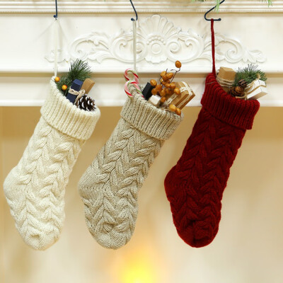 

Christmas Socks Diamond Pattern Knitted Acrylic Hosiery Gift Holder Tree Ornament Gift Stocking