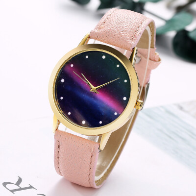 

〖Follure〗Women Fashion Starry Sky Leather Band Analog Quartz Round Wrist Watch Watches BK