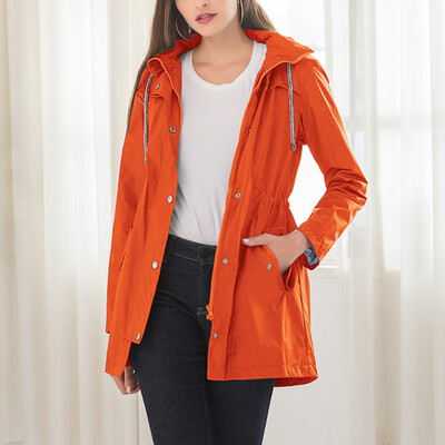 

Womens Solid Hooded Tie Waist Jacket Wind Waterproof Rain Long Coat Outdoor