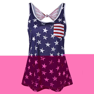 

American Flag Backless Tank Top with Bowknot