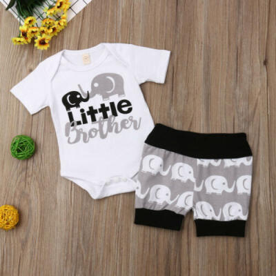 

Newborn Baby Boy Clothes Little Brother Romper Elephant Shorts Outfit Sunsuit