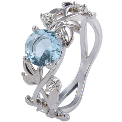 

Leaves Rings Show Elegant Temperament Jewelry Womens Girls Blue Rhinestone Filled Wedding Ring