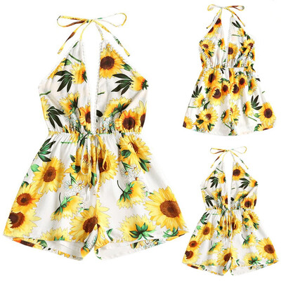 

Starmoon Women Fashion Sexy Sunflower Print Sexy Halter Tank Top&Jumpsuit Set