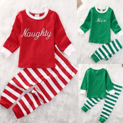 

Stripe Baby Boy Girl Christmas Top Stripe Pants Sleepsuit Sleepwear Pajamas 1-6T