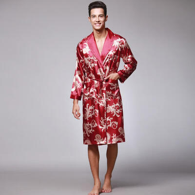 

Mens Stylish Long Sleeves Bathrobe Pajama Sleepwear Robe Male Pyjamas Homewear