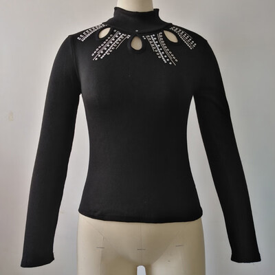 

Womens Hollowed Turtleneck Shirt Tops Knitted Long Sleeve Sweater Pullover Tops