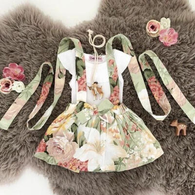

Toddler Kids Baby Girls Tops T-shirt Floral Strap Skirt Dress Outfit Clothes Set