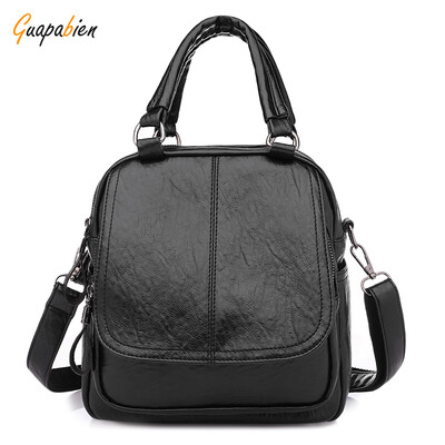 

Guapabien Women Backpack Soft PU Leather Girls Female Solid Color Travel Bag
