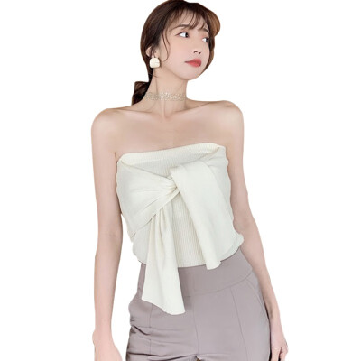 

Womens Solid Lace Up Strapless Stretch Knitted Wrap Top