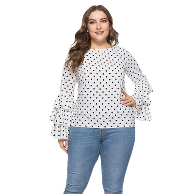 

Women Polka Dot Round Collar Flare Sleeve Loose Blouse Summer Spring Tops