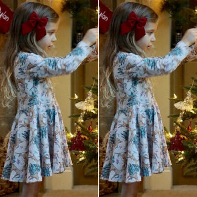 

AU Christmas Toddler Kid Baby Girl Festival Xmas Deer Party Dress Casual Clothes