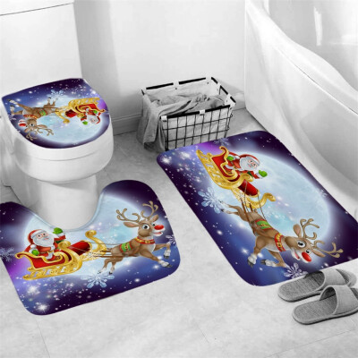 

〖Follure〗3Pcs Christmas shower Curtain Bathroom Anti-slip Carpet Rug Toilet Cover Mat Set