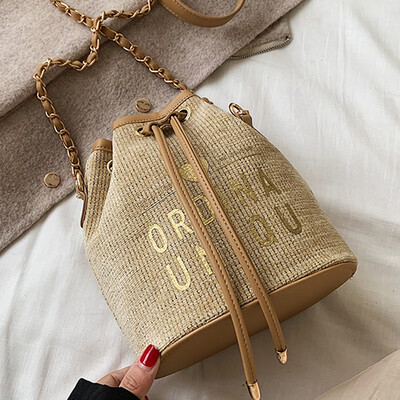 

Fall linen bag 2019 popular new Korean Joker Messenger bag chain bag fashion bucket bag