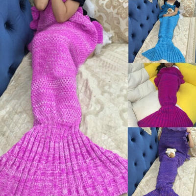 

4 Colors Knitted Mermaid Tail Blanket for Kid&Adult Warm Soft Handmade Sleeping Blanket