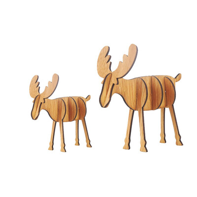 

Siaonvr Wooden DIY Mini Elk Desktop Ornaments Merry Christmas Party Decor 2PCS Large