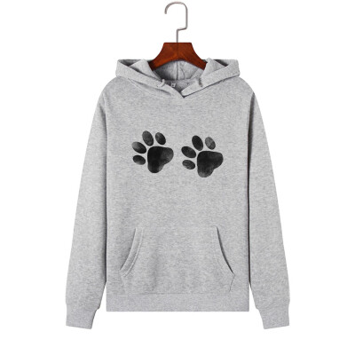 

Tailored Women Long Sleeve Footprints print Print Hooded Sweatshirt Automn&Winter Blouse