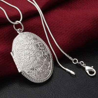 

Unisex Fashion Silver Plated Alloy Carving Locket Pendant Chain Necklace Jewelry