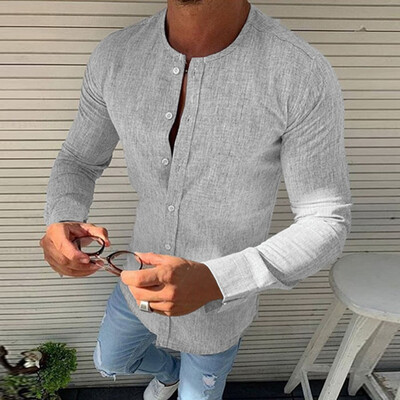 

Toponeto Mens r Pure Color Round Collar Long Sleeve Fashion Casual Shirt Top Blouse