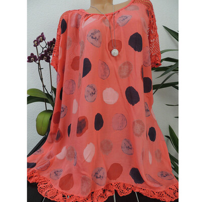

Roseonmyhand Plus Size Women O-Neck Print Patchwork Hollow Out Short Sleeve Blouse Shirt Tops